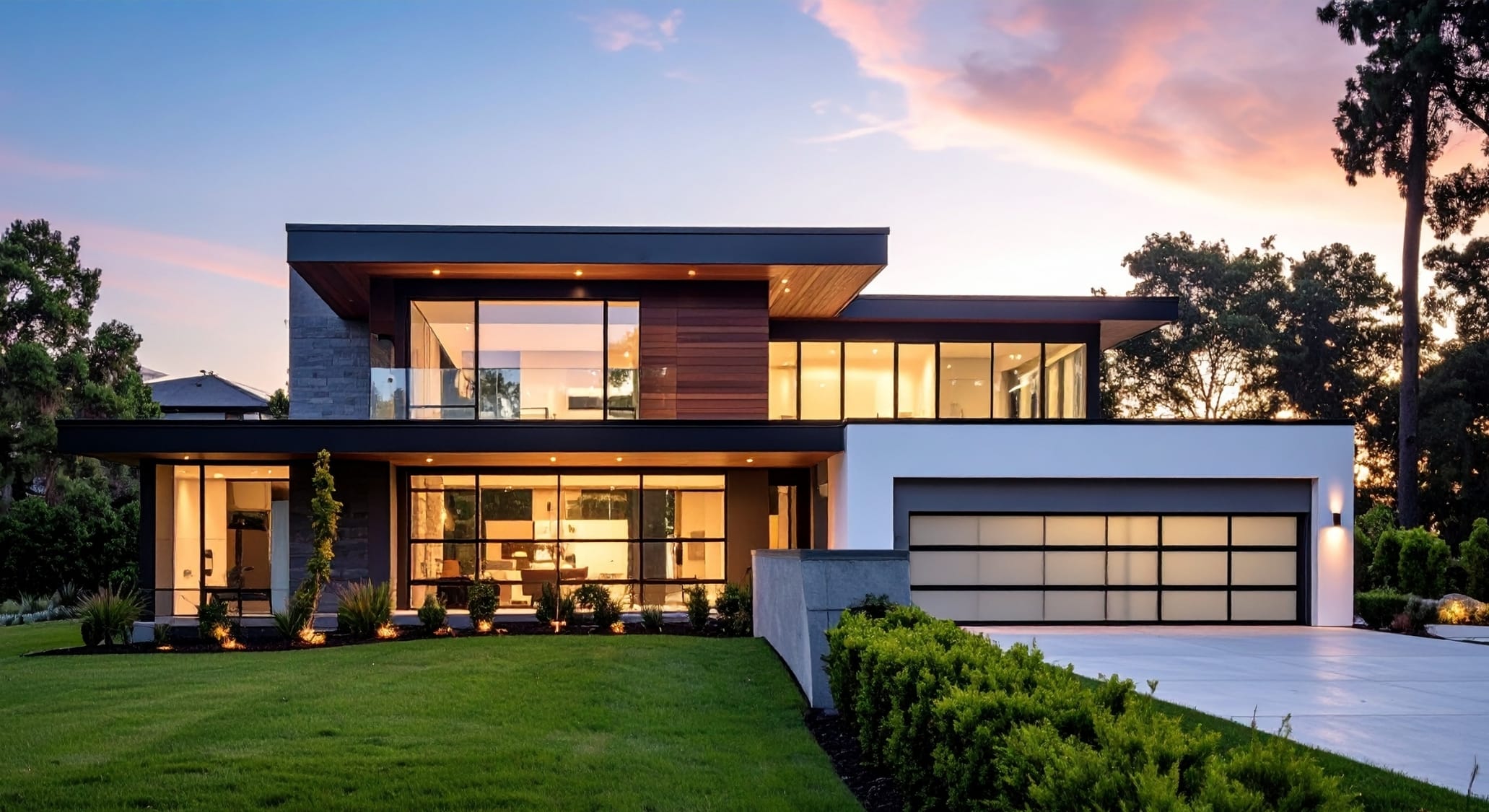 Modern home at dusk — seller showcase